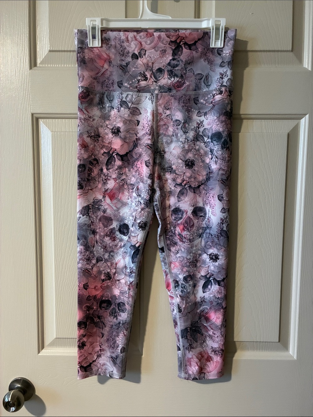Evolution and Creation Pink and Gray Skull Print Women’s Leggings